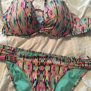 34D pink pattern bikini